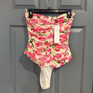 Zara Pink and Cream Floral Bodysuit